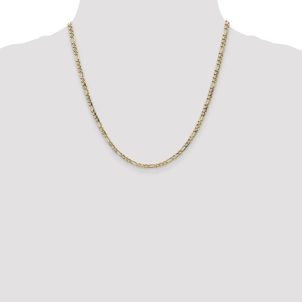 3.5mm Semi-Solid Figaro Chain - Yellow Gold