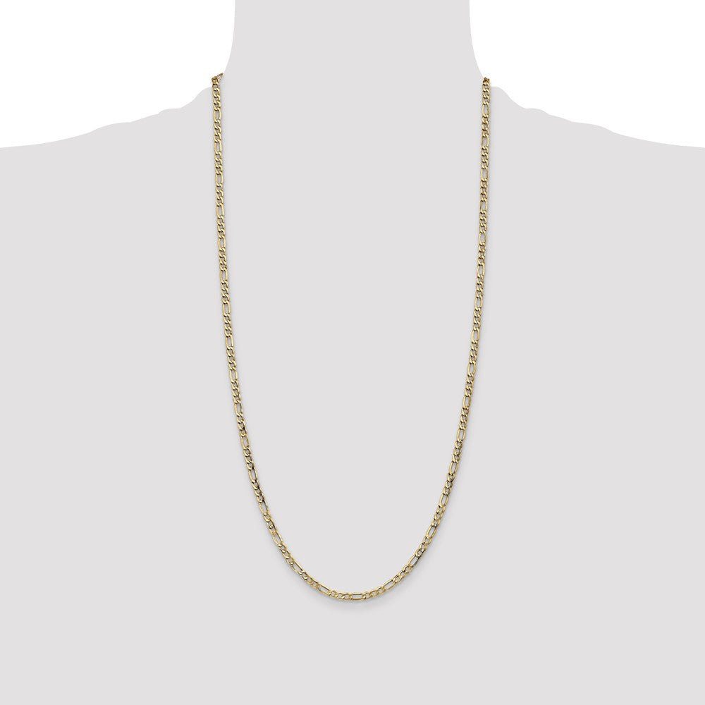 3.5mm Semi-Solid Figaro Chain - Yellow Gold