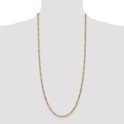 3.5mm Semi-Solid Figaro Chain - Yellow Gold