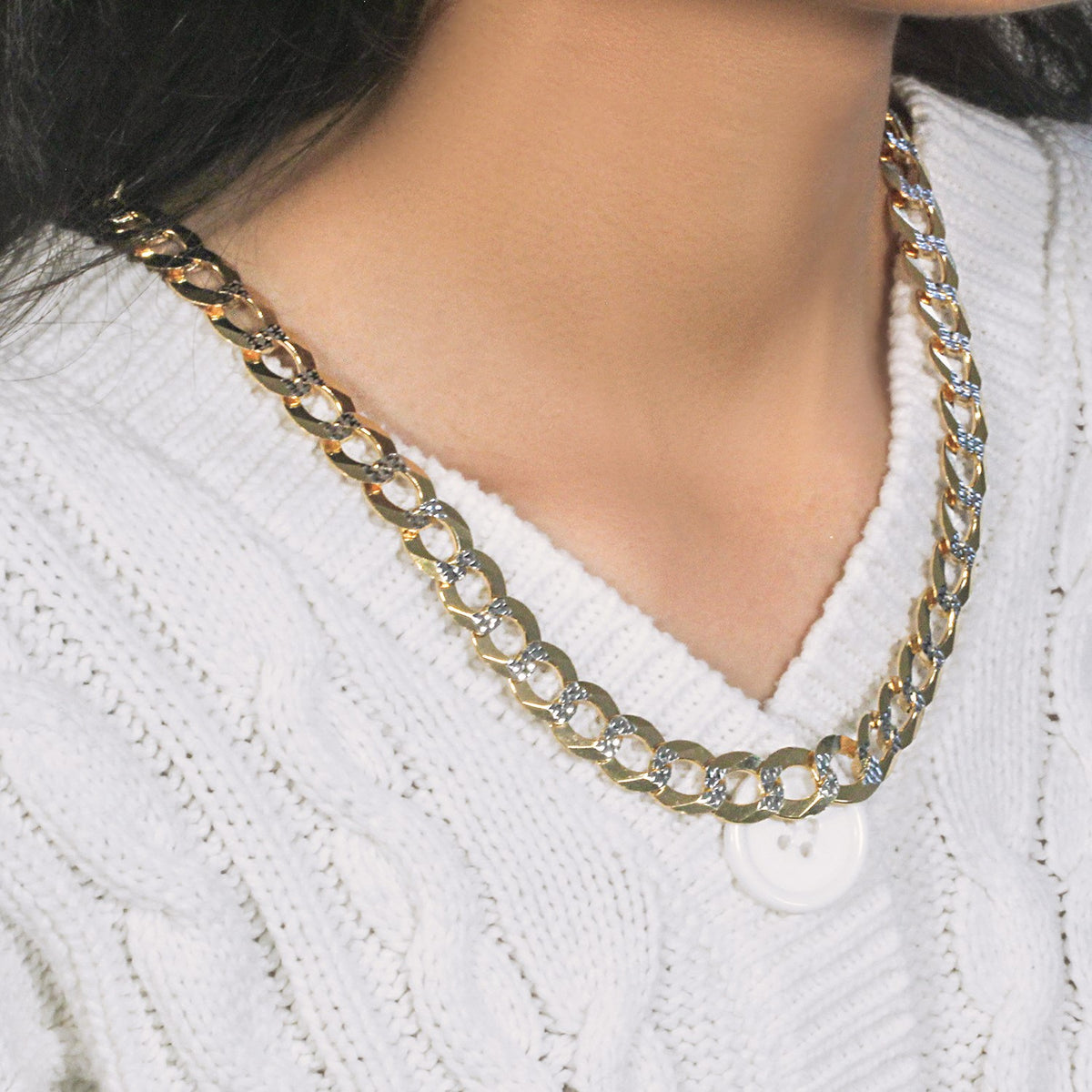 14k Two Tone Gold Pave Curb Chain