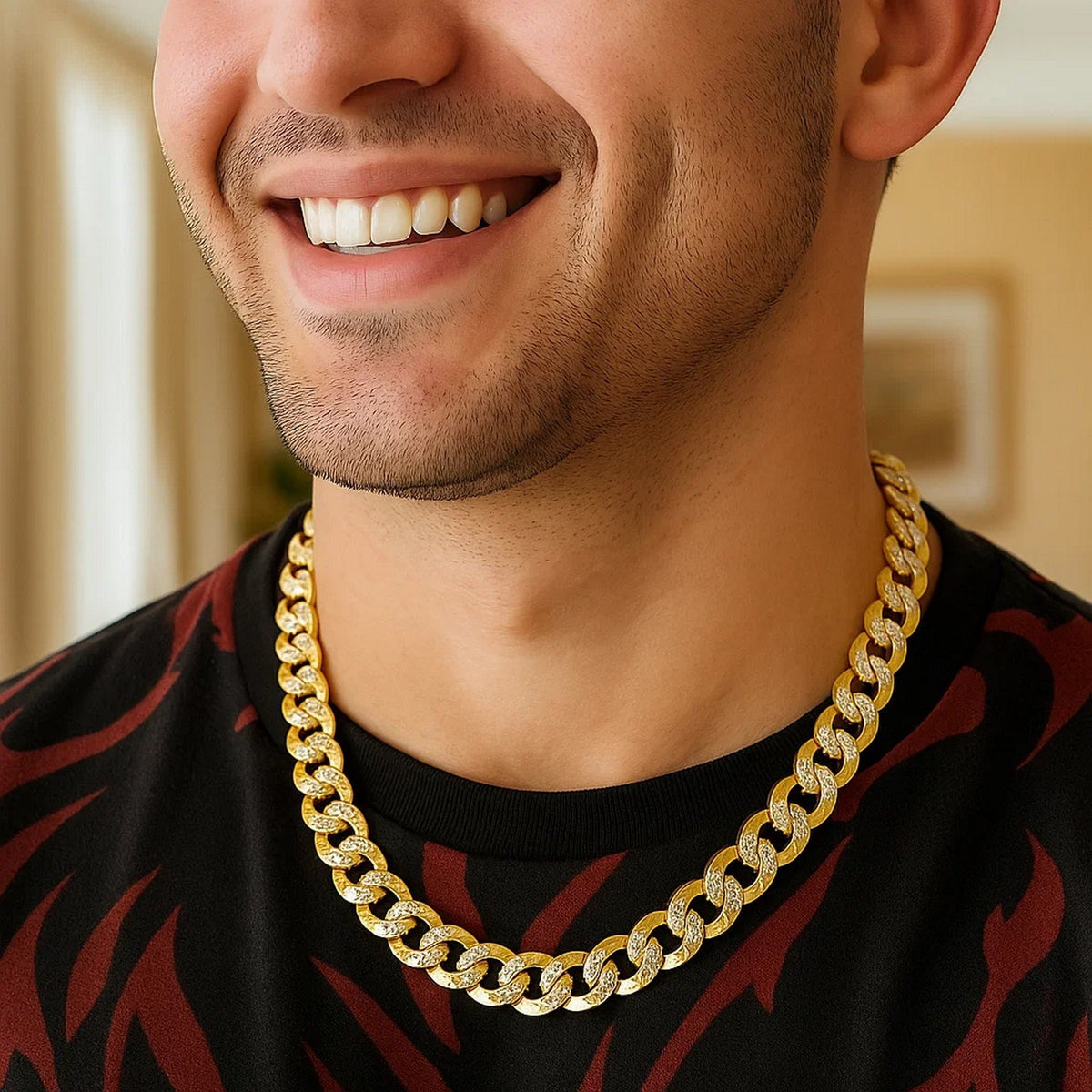14k Two Tone Gold Pave Curb Chain