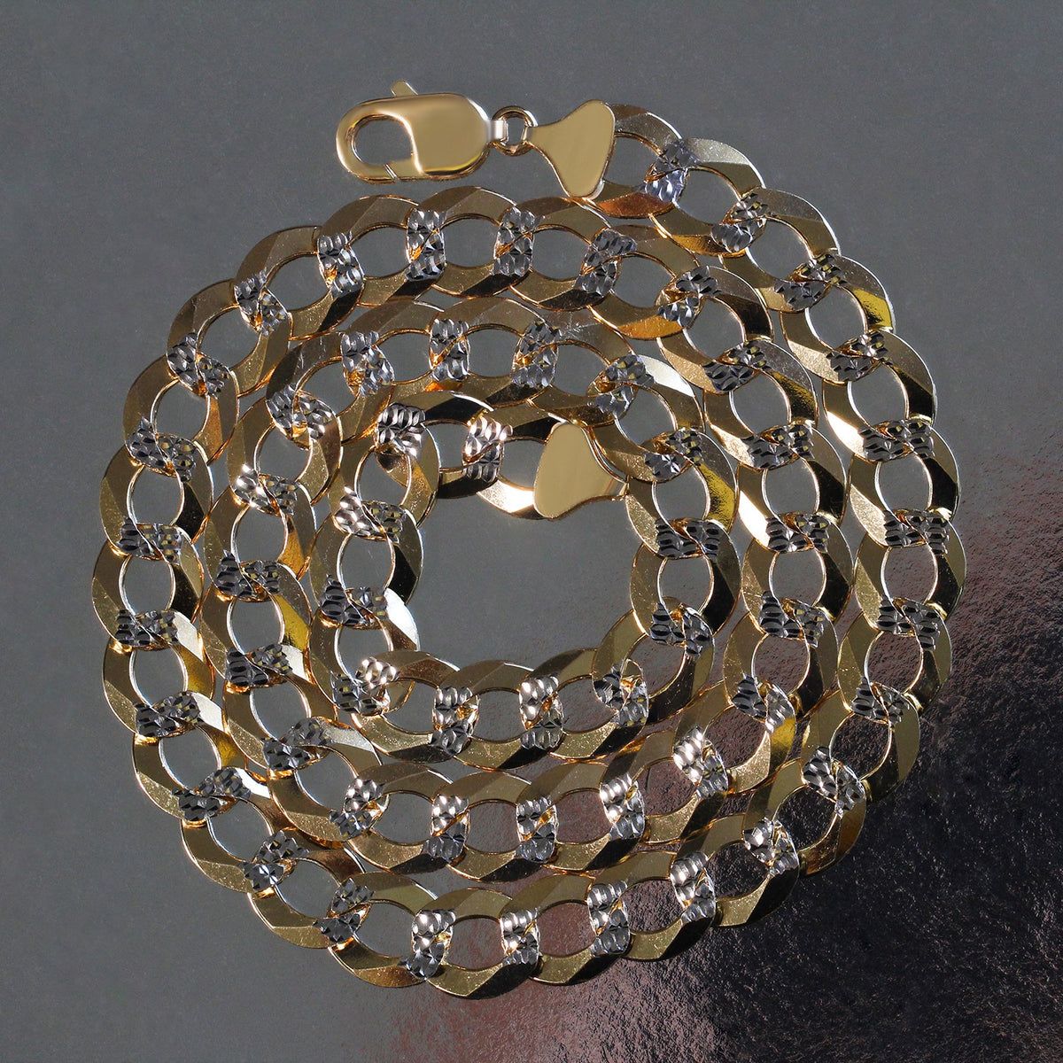 14k Two Tone Gold Pave Curb Chain