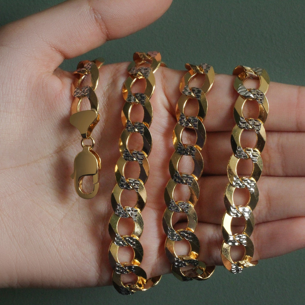 14k Two Tone Gold Pave Curb Chain