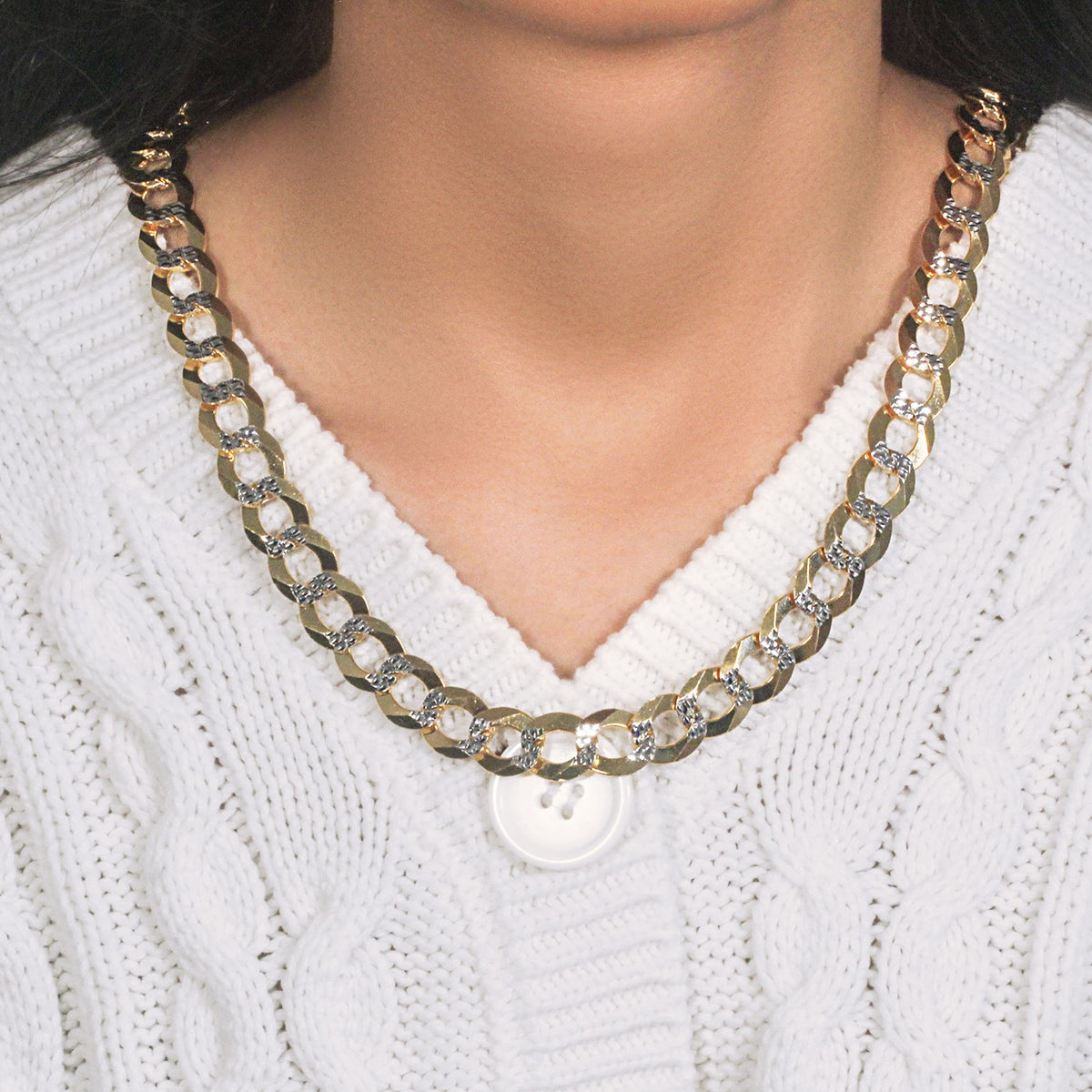 14k Two Tone Gold Pave Curb Chain
