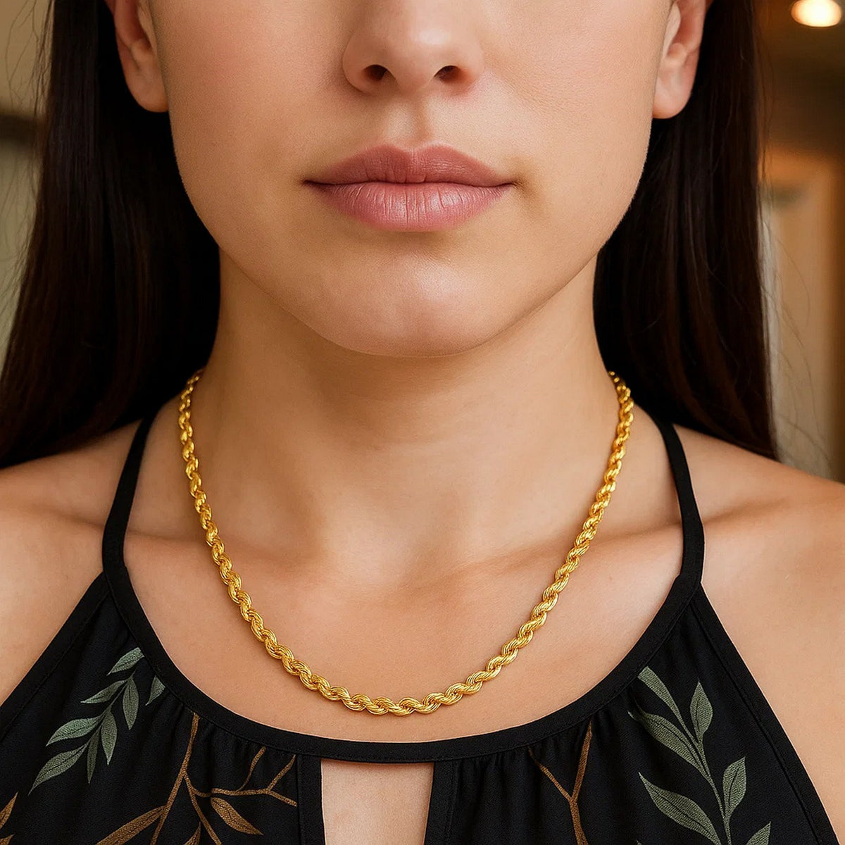 14k Yellow Gold Solid Diamond Cut Rope Chain