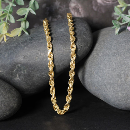 14k Yellow Gold Solid Diamond Cut Rope Chain