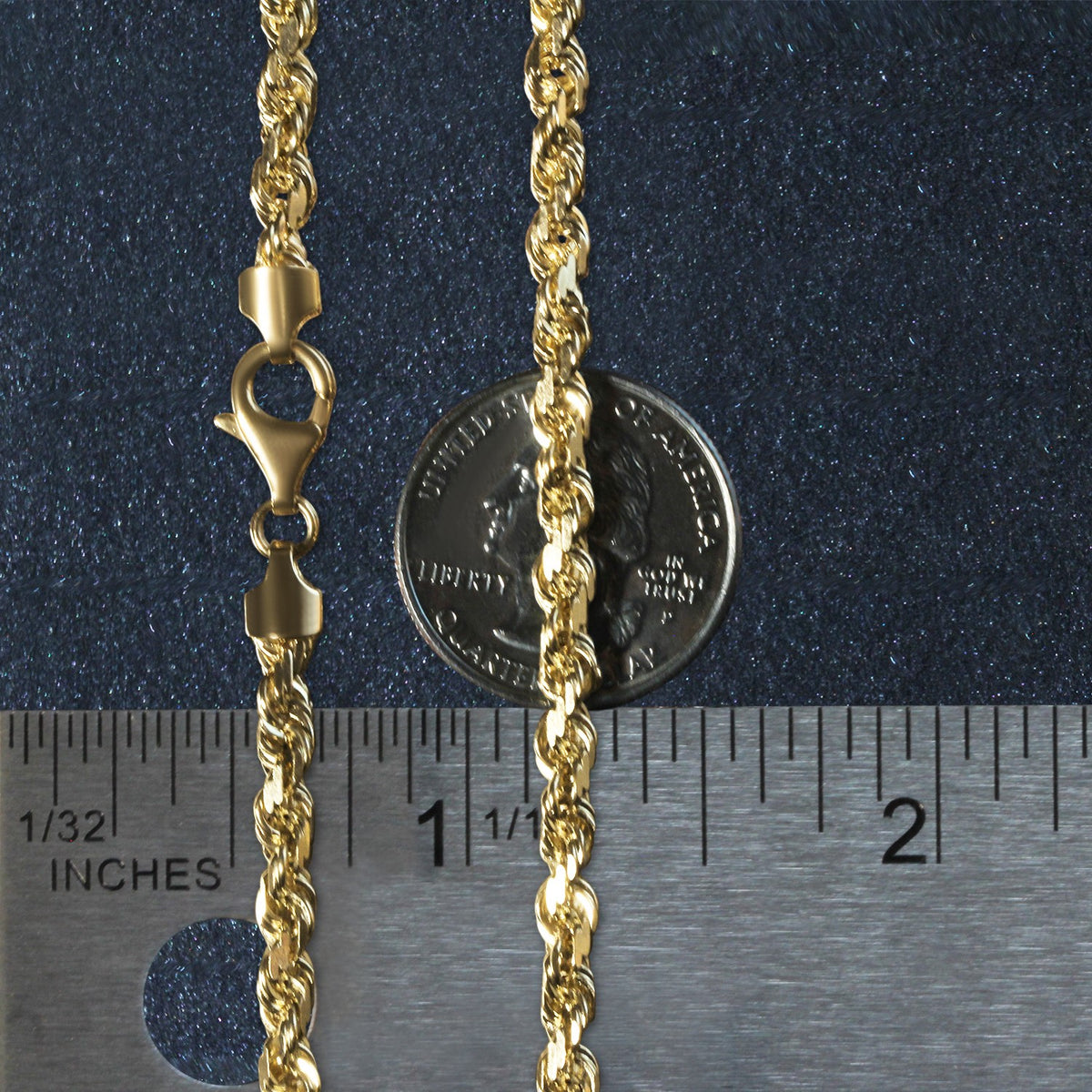 14k Yellow Gold Solid Diamond Cut Rope Chain