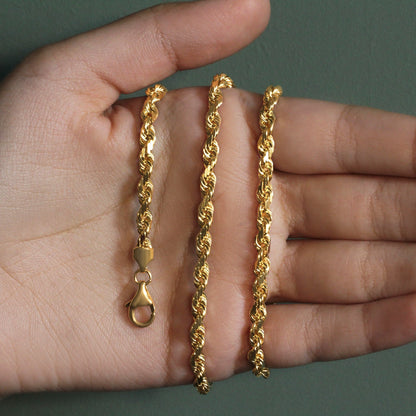 14k Yellow Gold Solid Diamond Cut Rope Chain