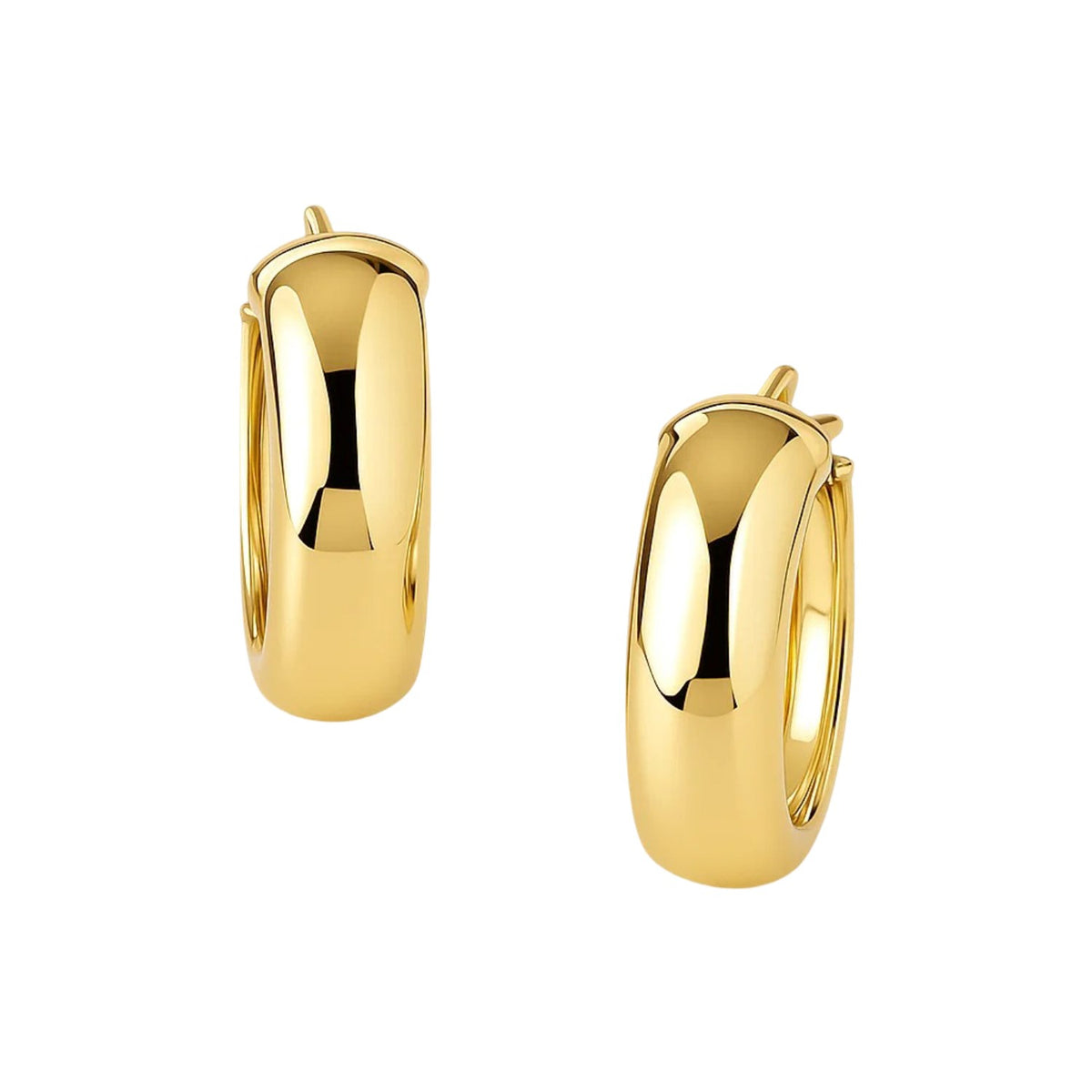 14k Yellow Gold Wide Medium Hoop Earrings with Snap Lock