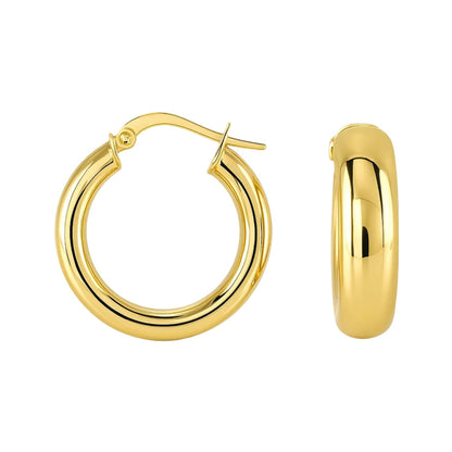 14k Yellow Gold Wide Medium Hoop Earrings with Snap Lock