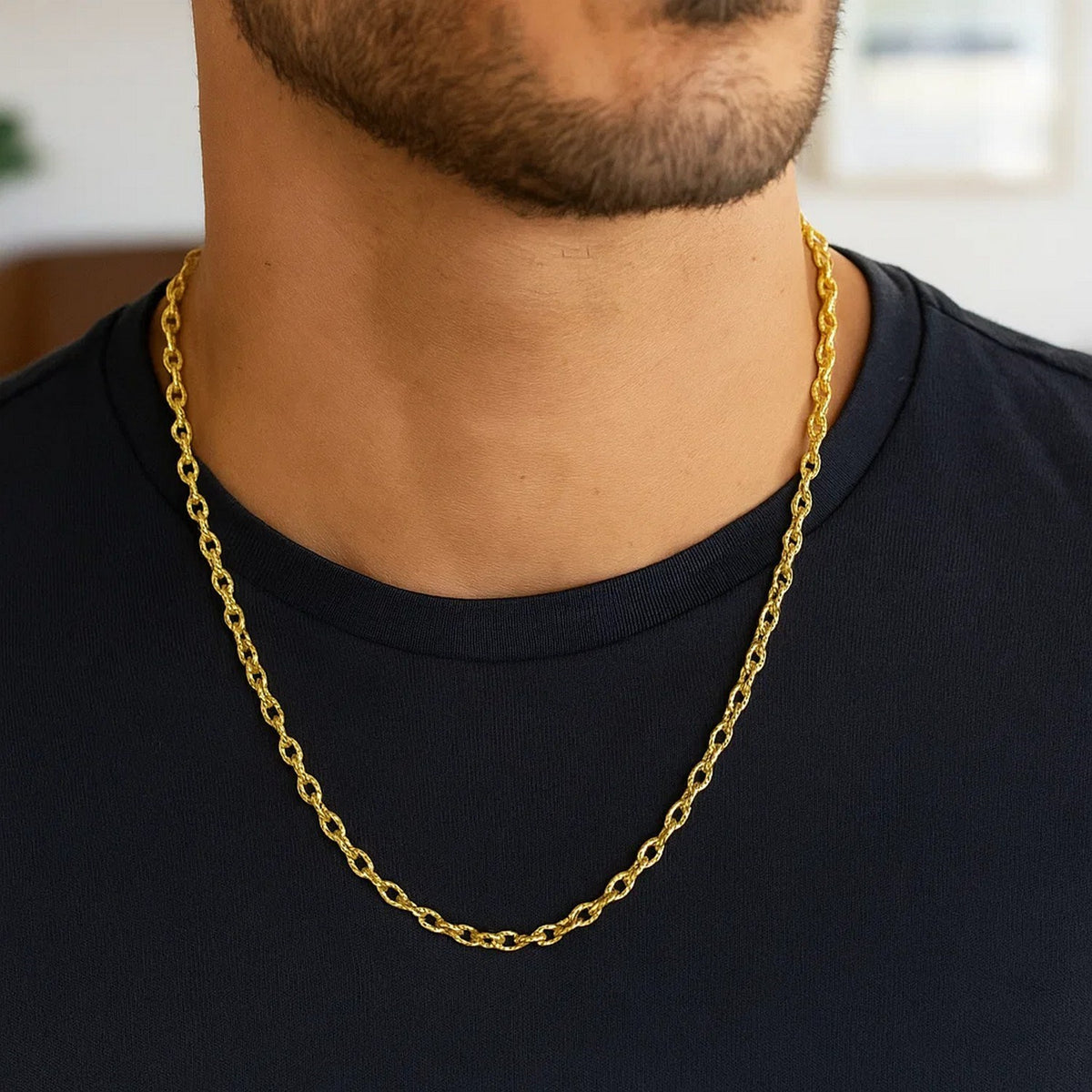 14k Yellow Gold Pendant Chain with Textured Links
