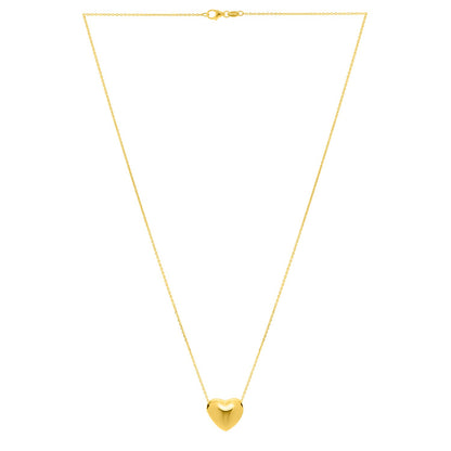 Small Puffed Heart Necklace in 14K Yellow Gold