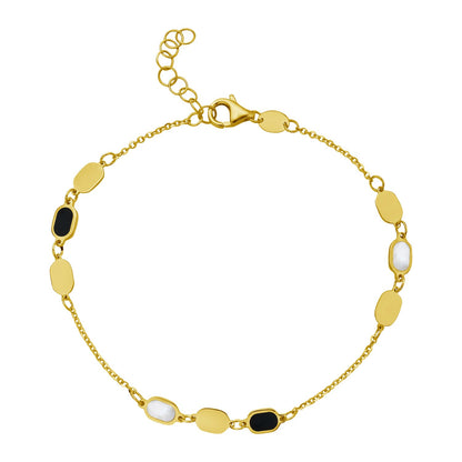 14K Yellow Gold Onyx And MOP Inlay Links Bracelet