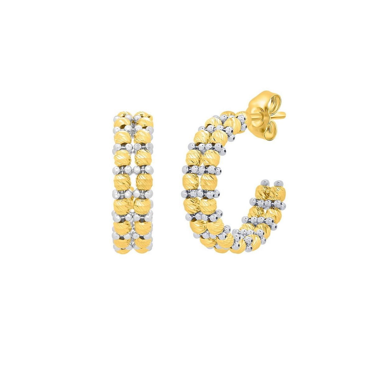 Gold Hoop Earrings with Pallina Beads in 14K Two Tone Gold