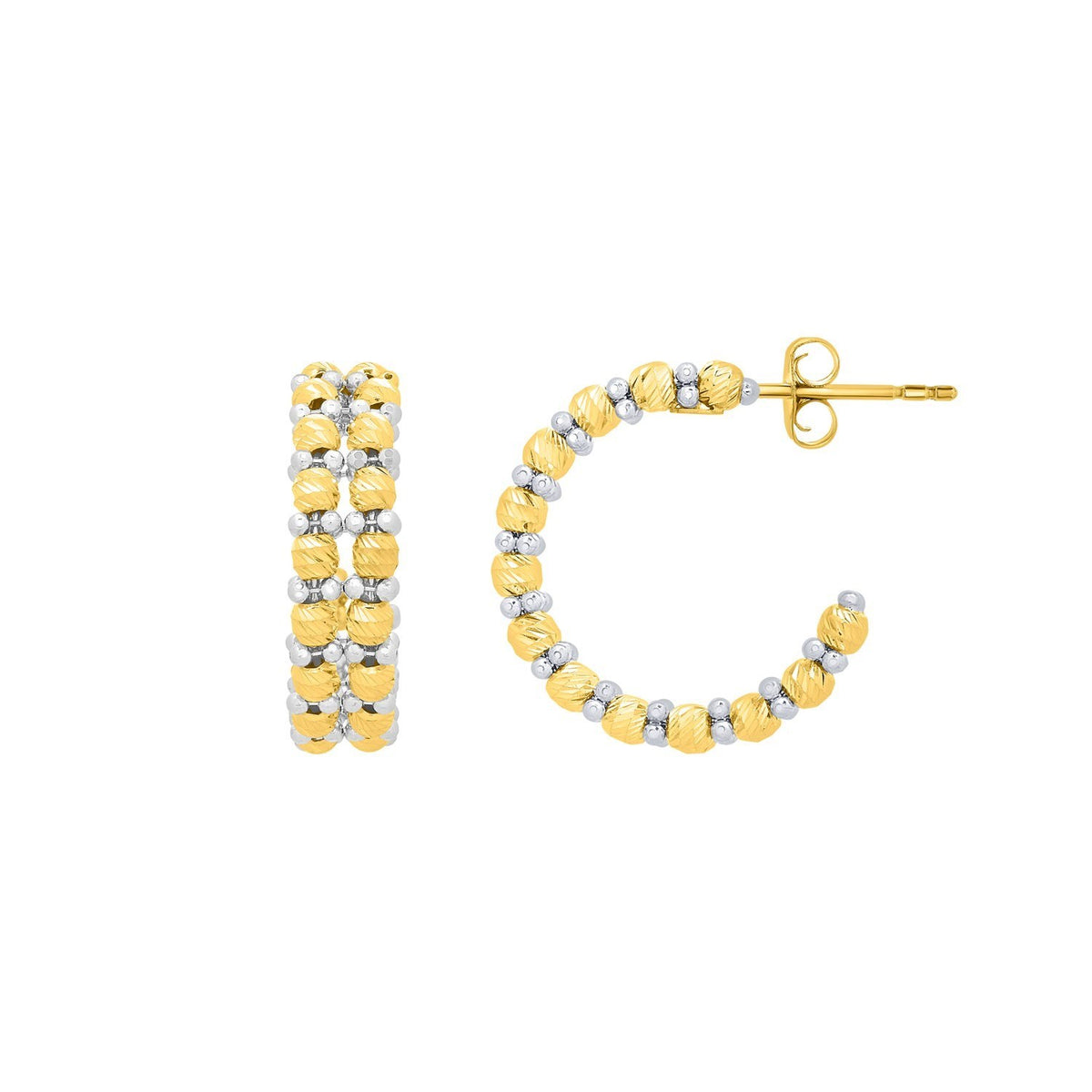 Gold Hoop Earrings with Pallina Beads in 14K Two Tone Gold