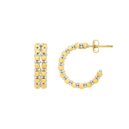 Gold Hoop Earrings with Pallina Beads in 14K Two Tone Gold