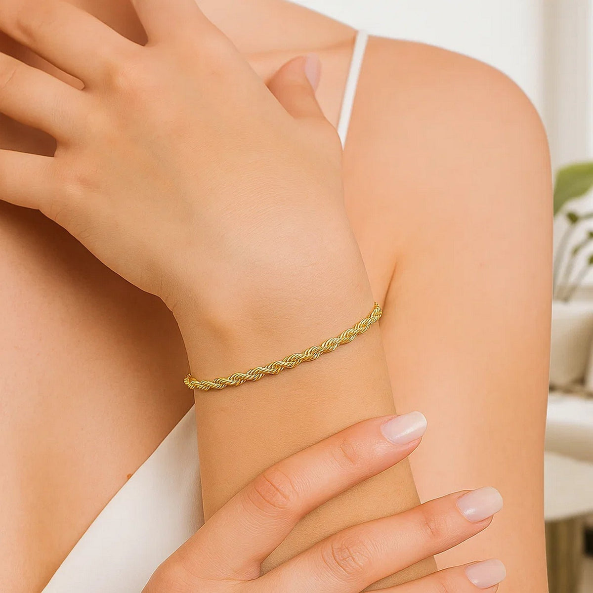 14k Solid Diamond Cut Rope Bracelet (4.00 mm)
