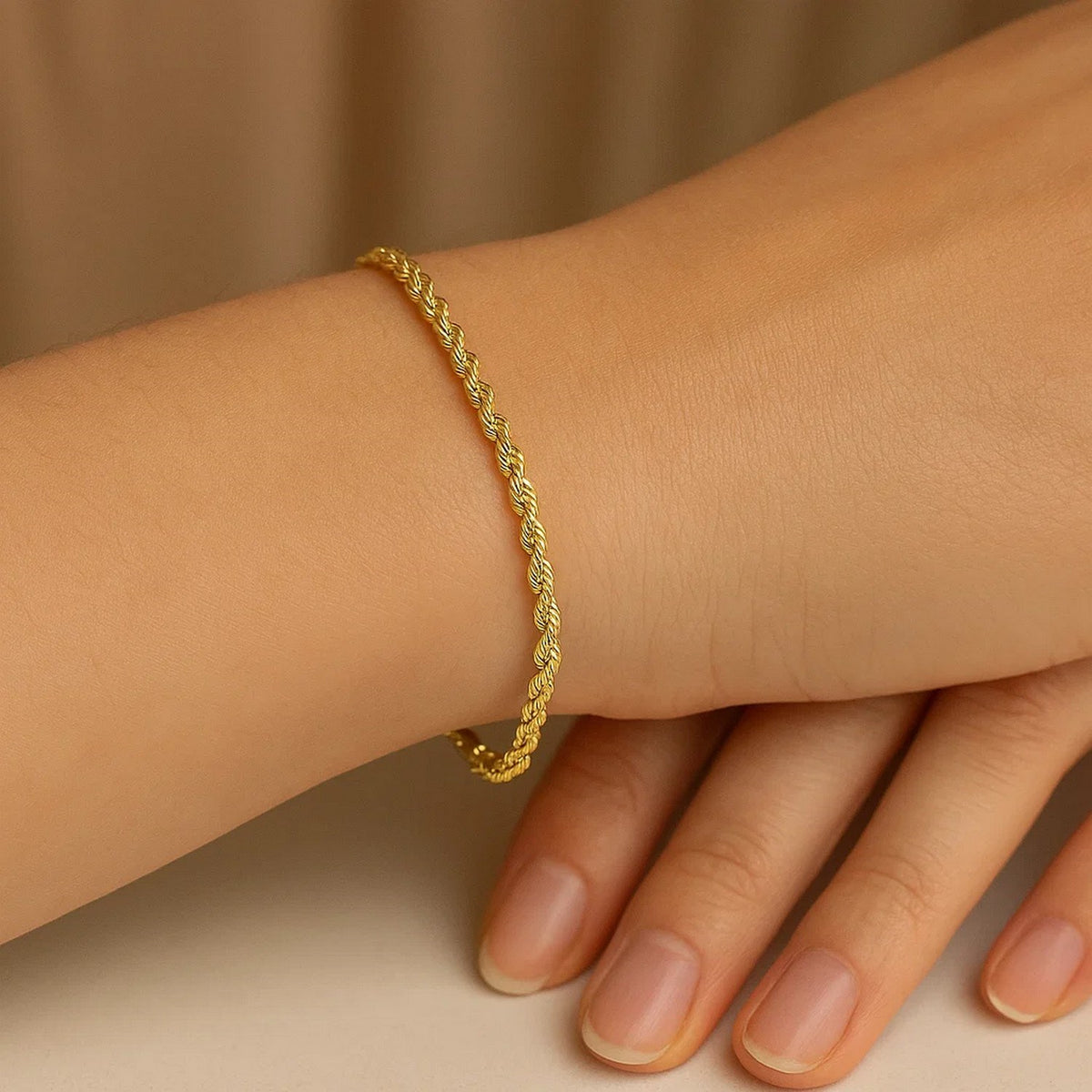 14k Solid Diamond Cut Rope Bracelet (4.00 mm)