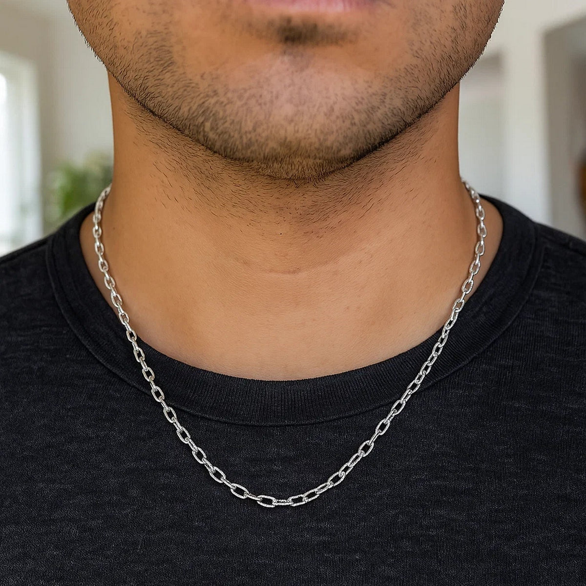 14k Yellow Gold Pendant Chain with Textured Links