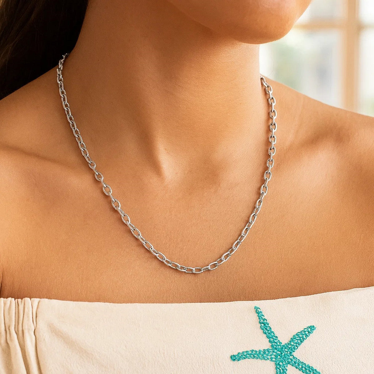 14k Yellow Gold Pendant Chain with Textured Links
