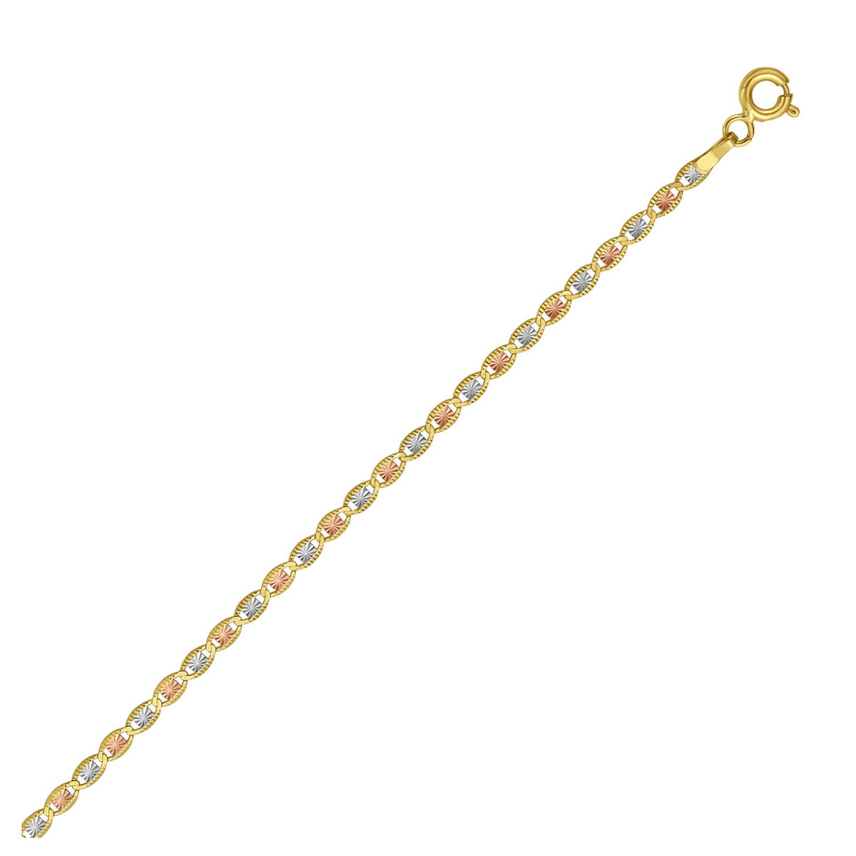 14K Tri Color Gold Pave Valentino Chain