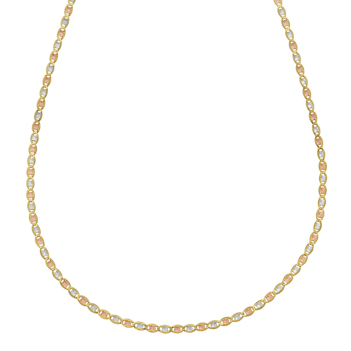 14K Tri Color Gold Pave Valentino Chain