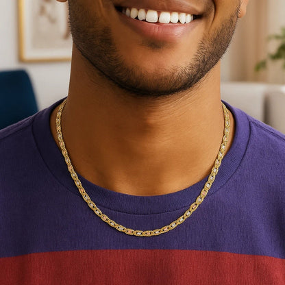 14K Tri Color Gold Pave Valentino Chain
