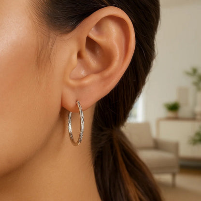 14k Diamond Cut Hoop Earrings