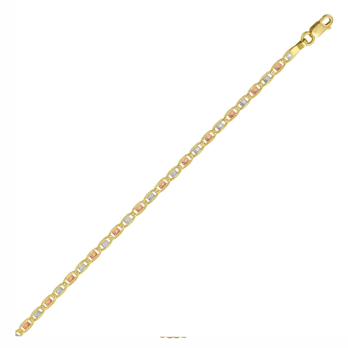 14K Tri Color Gold Pave Valentino Chain