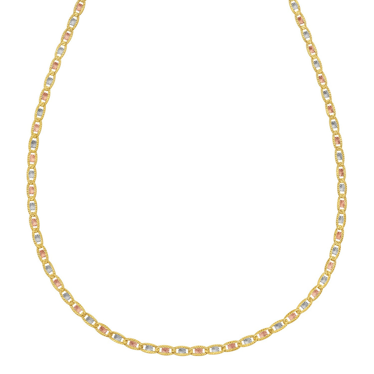 14K Tri Color Gold Pave Valentino Chain