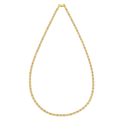 14K Tri Color Gold Pave Valentino Chain