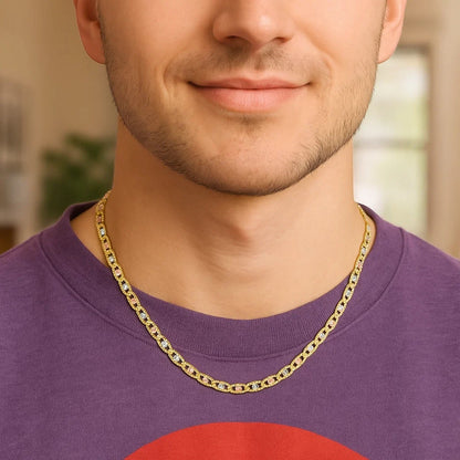 14K Tri Color Gold Pave Valentino Chain