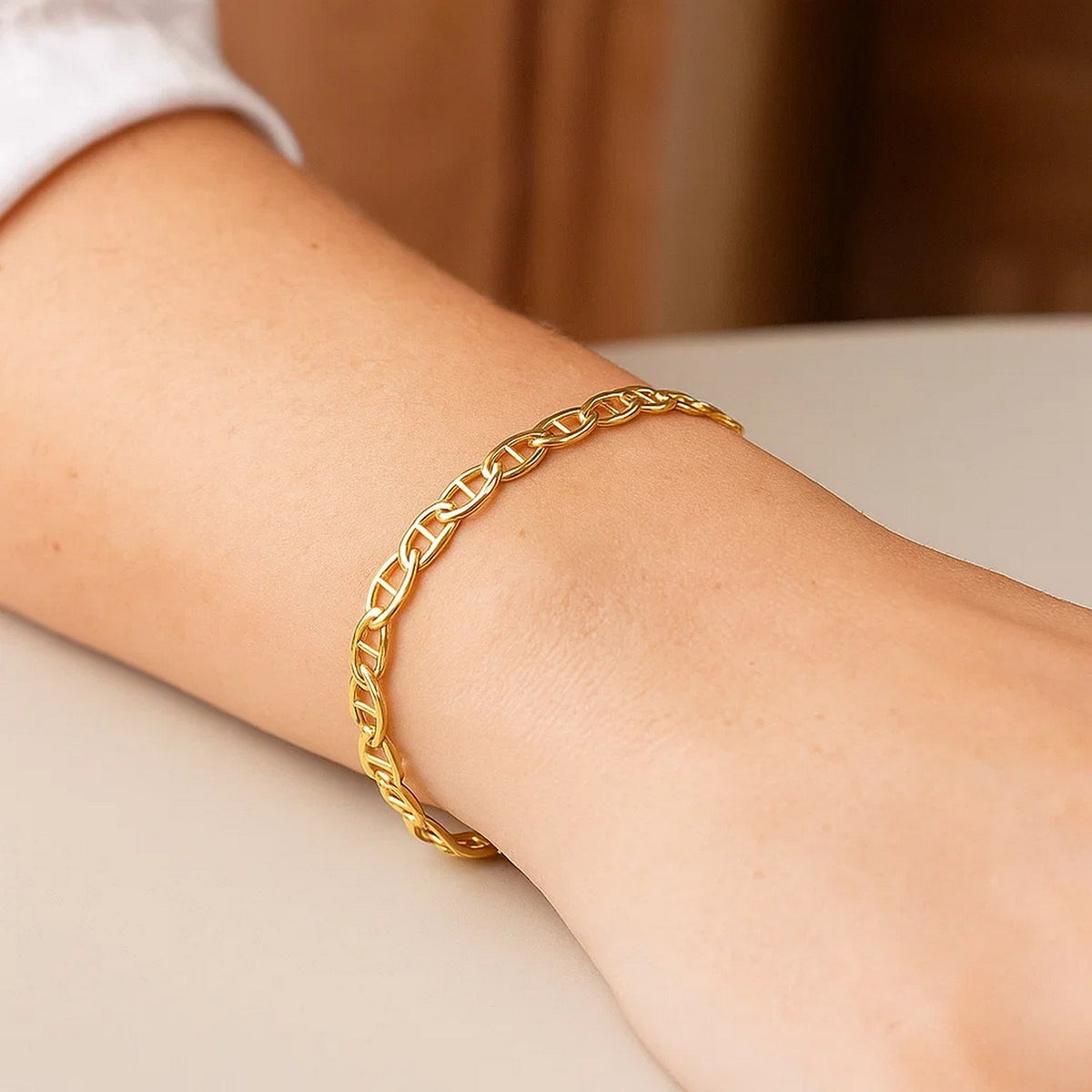 14k Tri Color Gold Mariner Link Bracelet (4.90 mm)