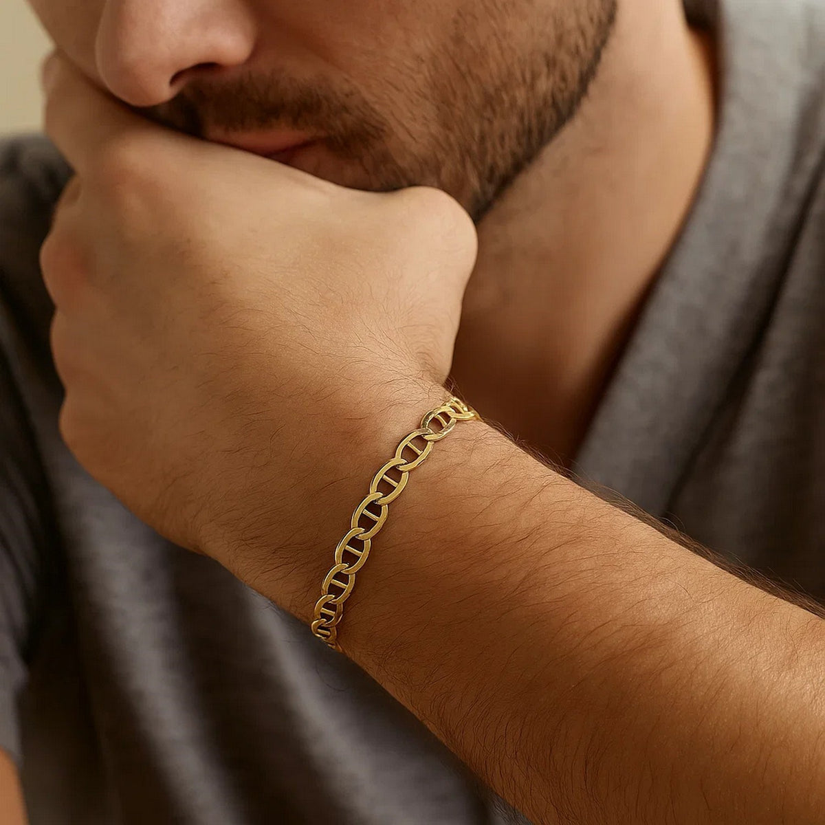 14k Tri Color Gold Mariner Link Bracelet (4.90 mm)