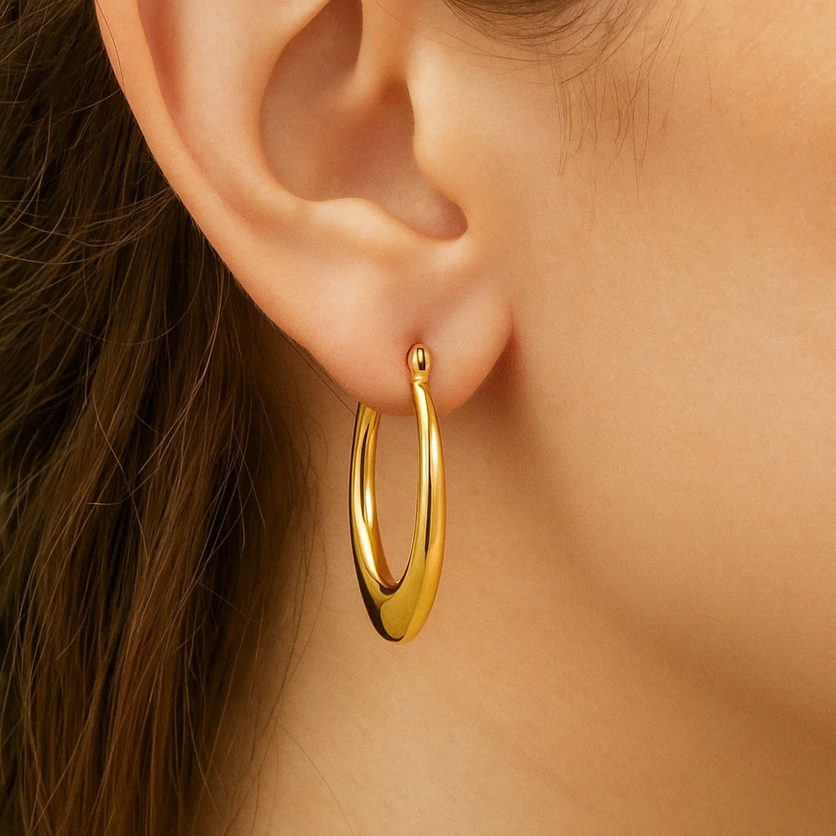 14k Yellow Gold Puffed Graduated Open Oval Earrings