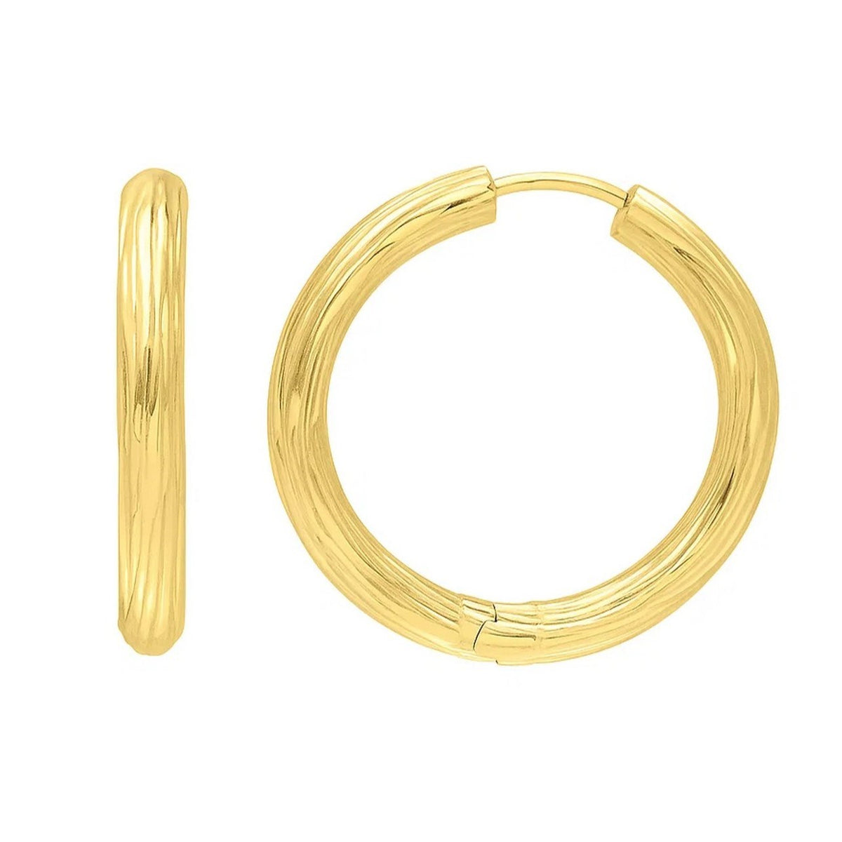 Endless Engraved Round Hoop Earrings in 14K Yellow Gold
