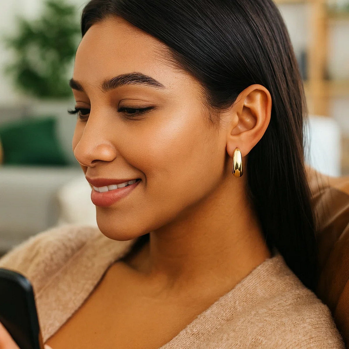 14k Yellow Gold Large Tapered Hoop Earrings