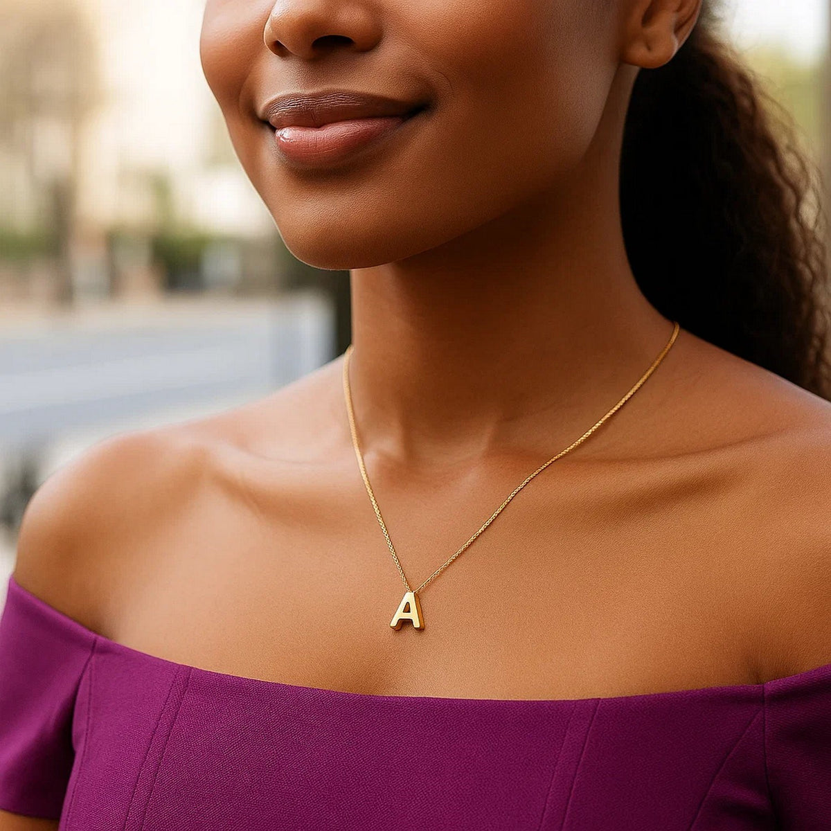 14K Yellow Gold Yours Truly Block Letter Initial A Necklace