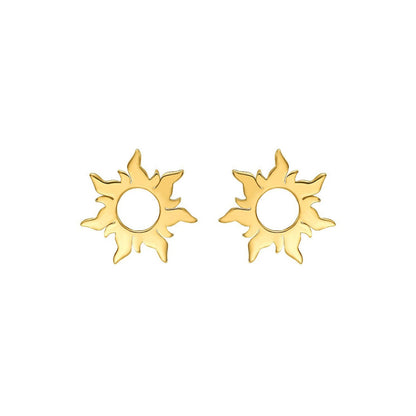 14K Yellow Gold Flaring Sun Post Earrings