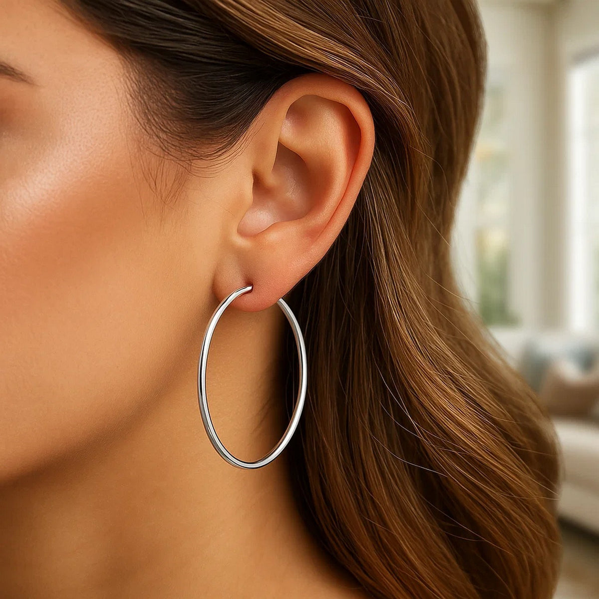 14k White Gold Polished Hoop Earrings (2x50 mm)