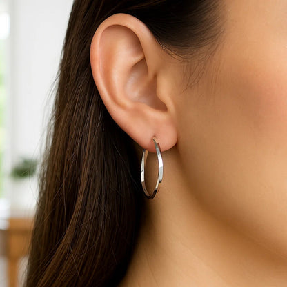 14k White Gold Mobius Twisted Hoop Earrings
