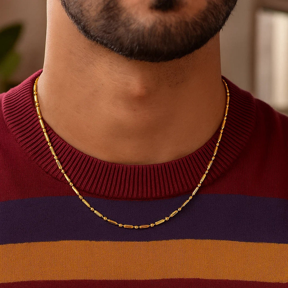 14k Diamond-Cut Alternating Bead Chain