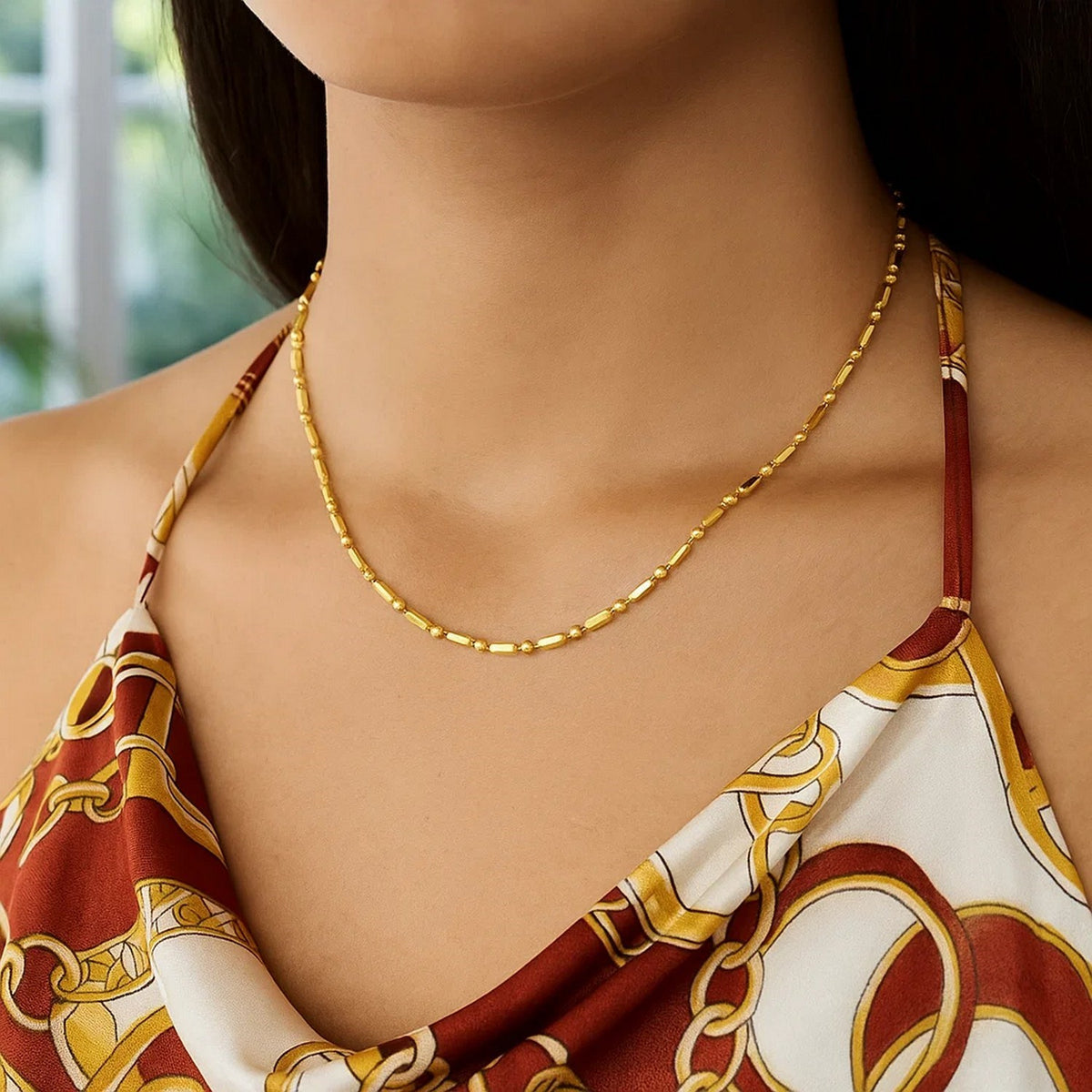 14k Diamond-Cut Alternating Bead Chain