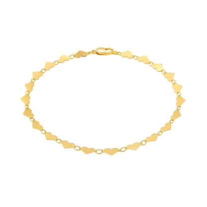 14k Yellow Gold 7 inch Mirrored Heart Chain Bracelet (5.00 mm)