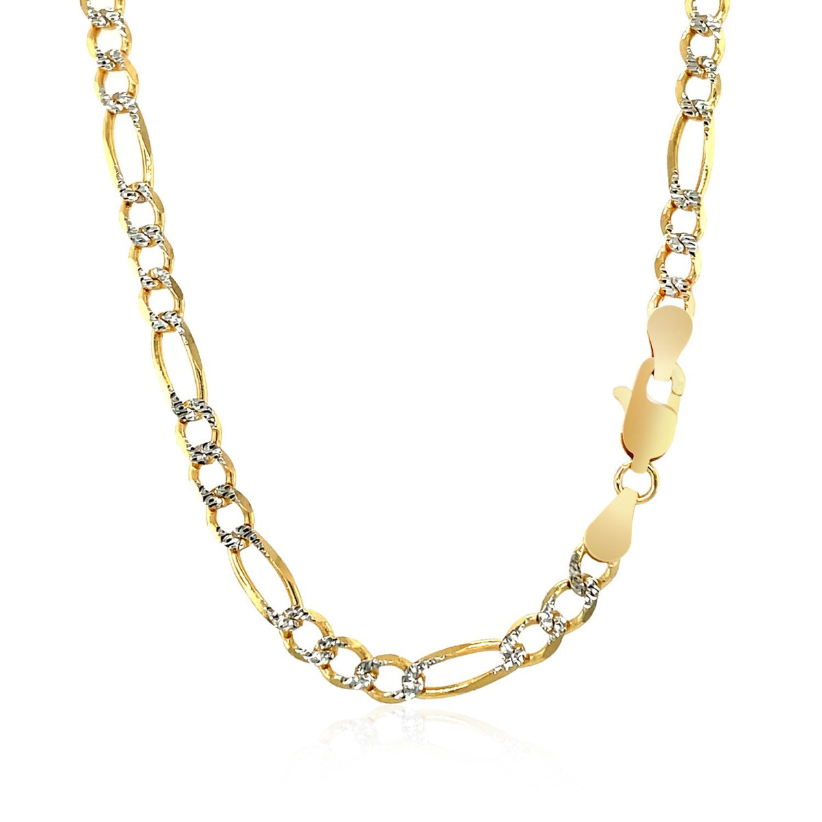 14K Yellow Gold Solid Pave Figaro Chain