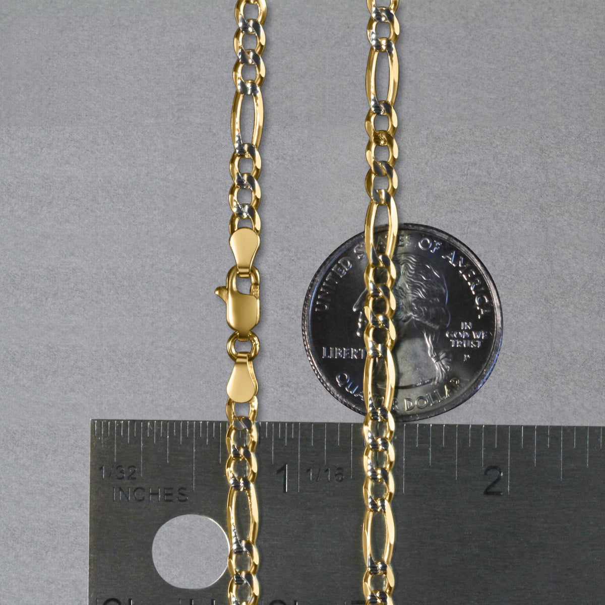 14K Yellow Gold Solid Pave Figaro Chain