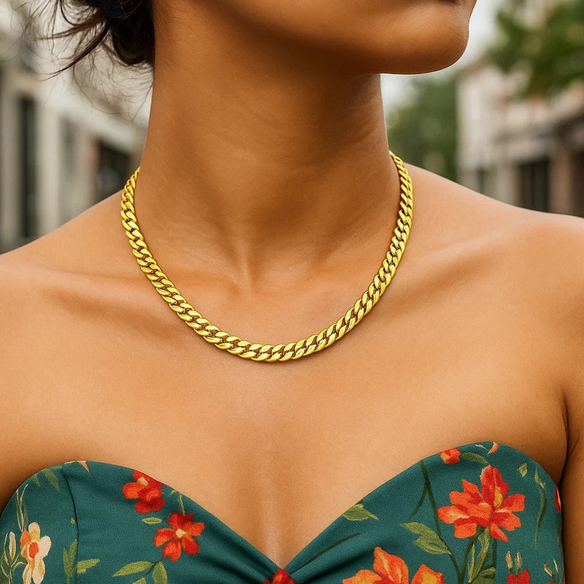 14k Yellow Gold Cuban Chain Choker Necklace