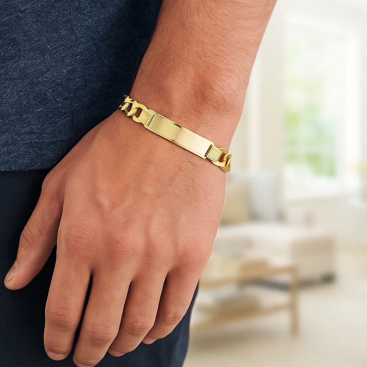 14k Yellow Gold 8 1/2 inch Mens Wide Curb Chain ID Bracelet (10.00 mm)
