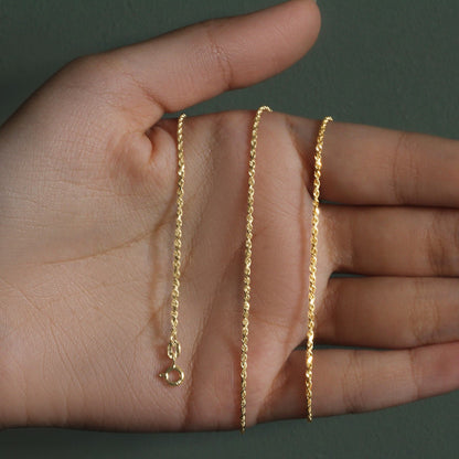 14k Yellow Gold Solid Diamond Cut Rope Chain
