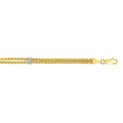 14k Two-Tone Gold Dual Wheat Chain Bracelet with Diamond Stations (3.75 mm)